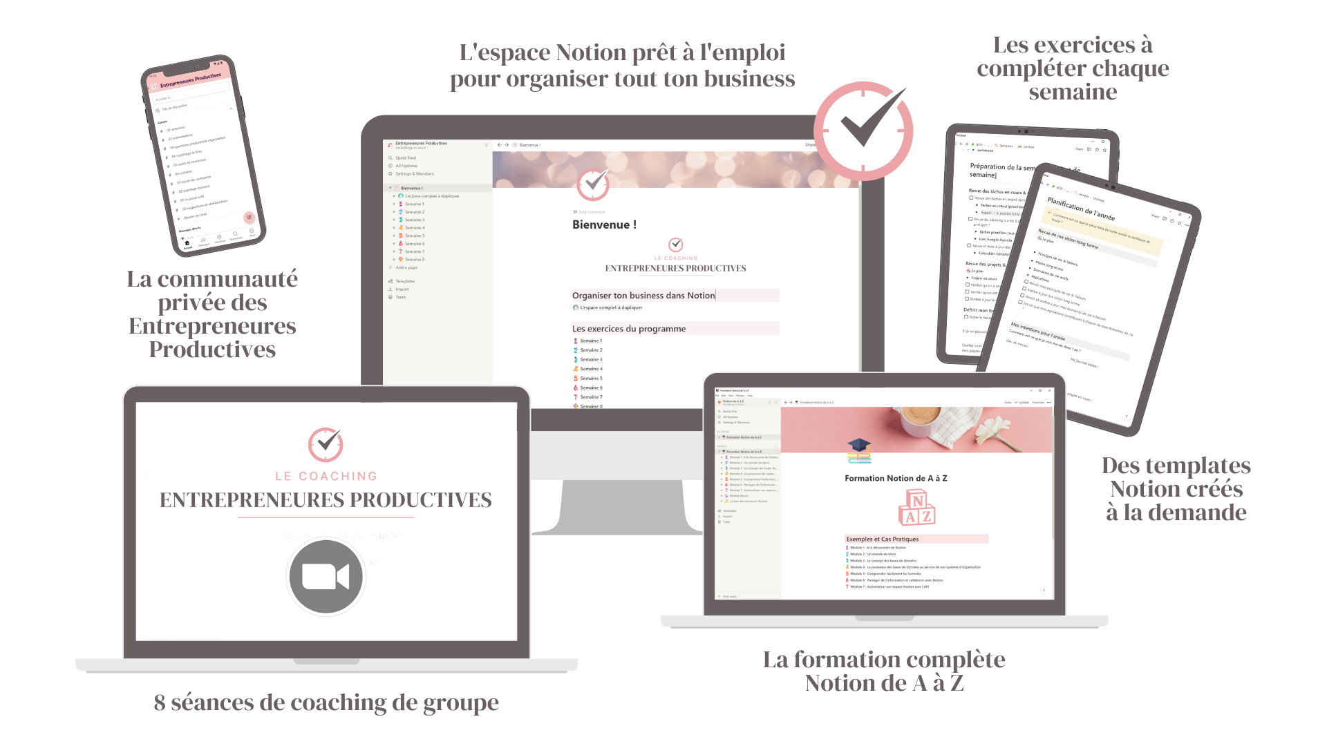 Entrepreneures Productives – Mockup Contenu détaillé